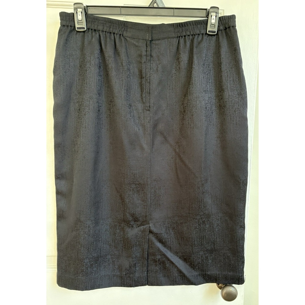 Vintage Black 100% Silk Jacquard Pencil Skirt Women 18 Lined Back Slit Tailored